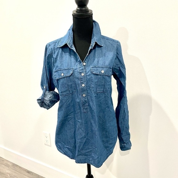 New York & Company Tops - New York & Co Denim Long Sleeve Button Up